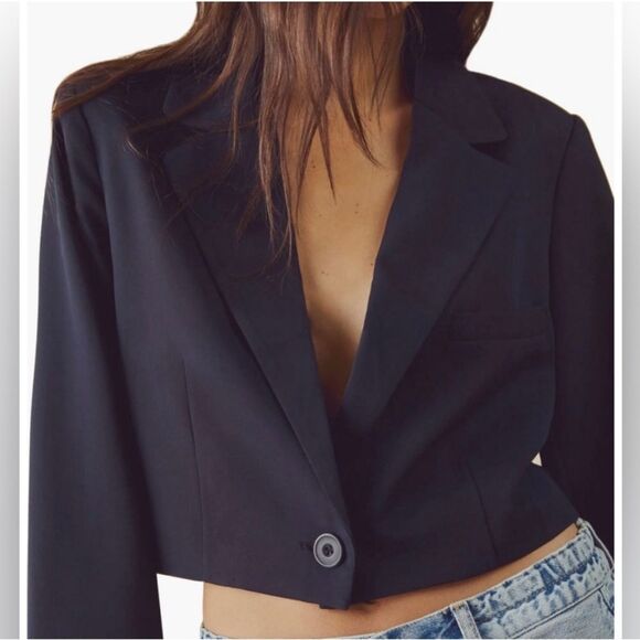 Free People We the Free Black Block Party Crop Blazer Size Large - Picture 2 of 13